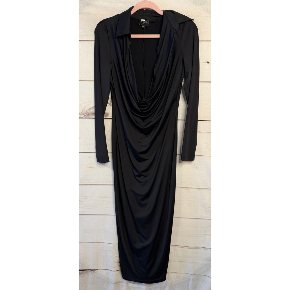Bardot Black Collared Cowl Neck Long Sleeve Midi Dress 59613DB Womens Size L